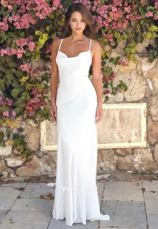 Minimalist Sheath/Column Halter Sweep Train Sleeveless Sweetheart Wedding Dress