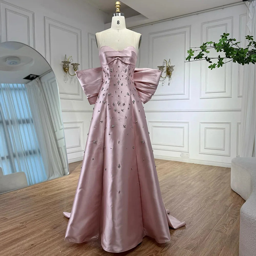Beaded Satin Evening Gown with Draped Shawl Back