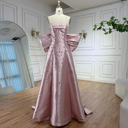 Beaded Satin Evening Gown with Draped Shawl Back