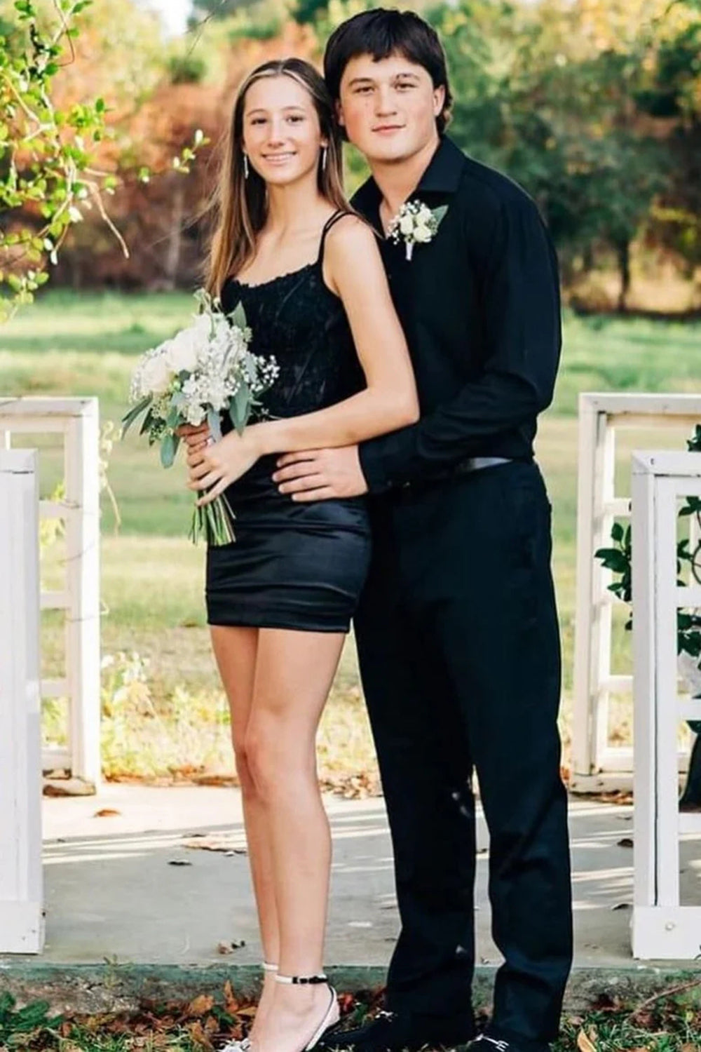 Bodycon Double Straps Keyhole Back Satin Homecoming Dress