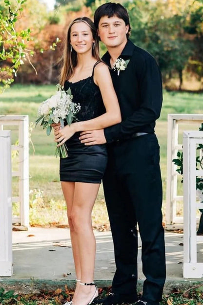 Bodycon Double Straps Keyhole Back Satin Homecoming Dress