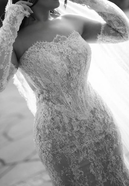 Charming A-Line Long Sleeves Lace Wedding Dress