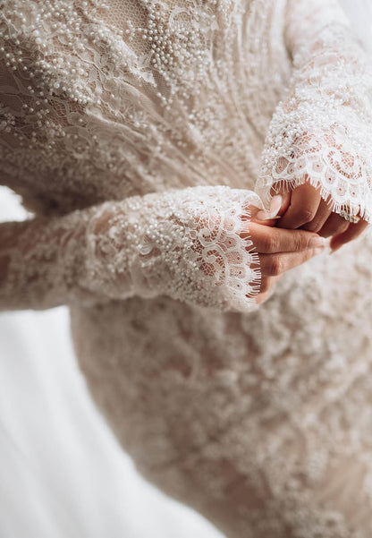 Charming A-Line Long Sleeves Lace Wedding Dress