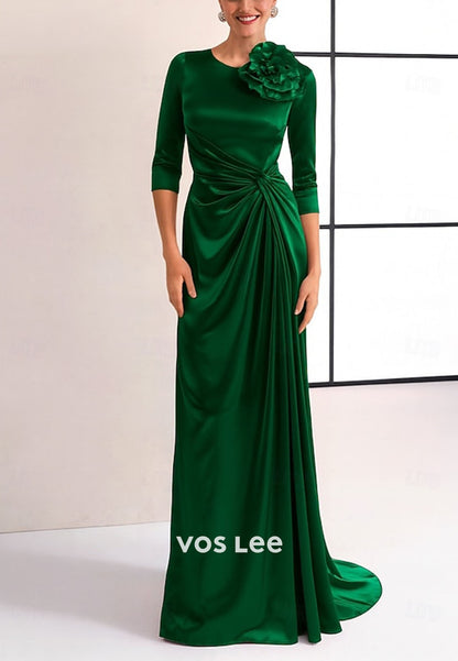 Elegant Pink Long Sleeves Pleat Evening Dress With 3D Flowers