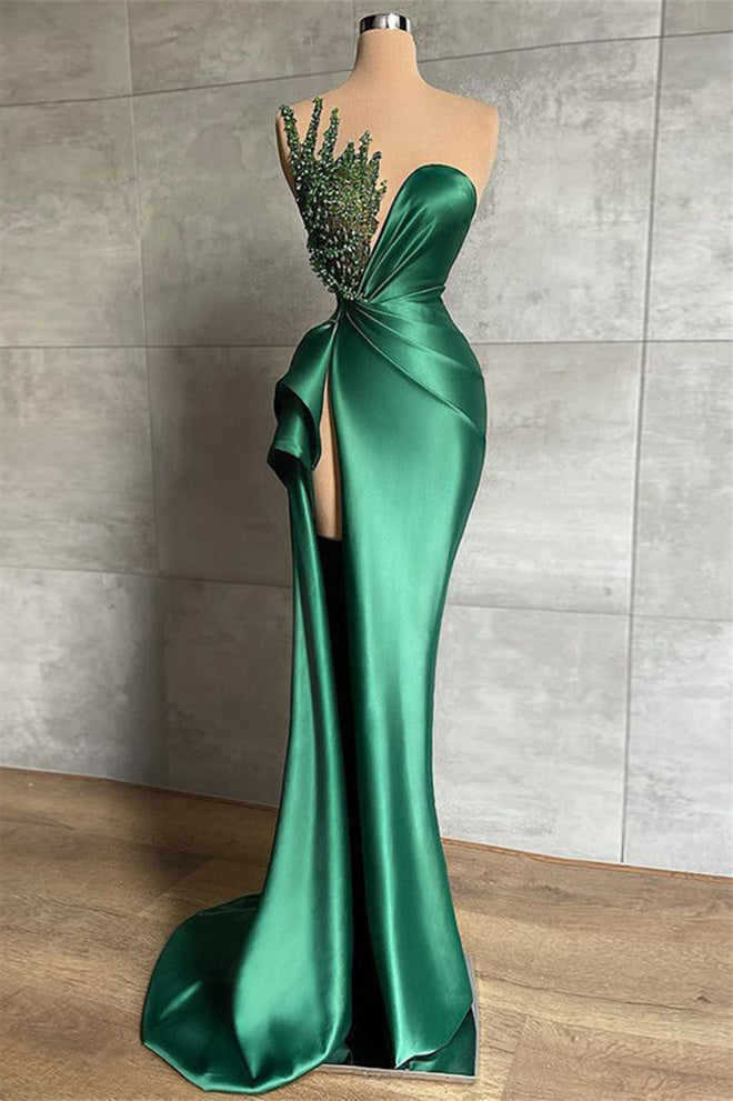 Mermaid Asymmetrical High Split Beaded Floor-length Sleeveless Evening Dress