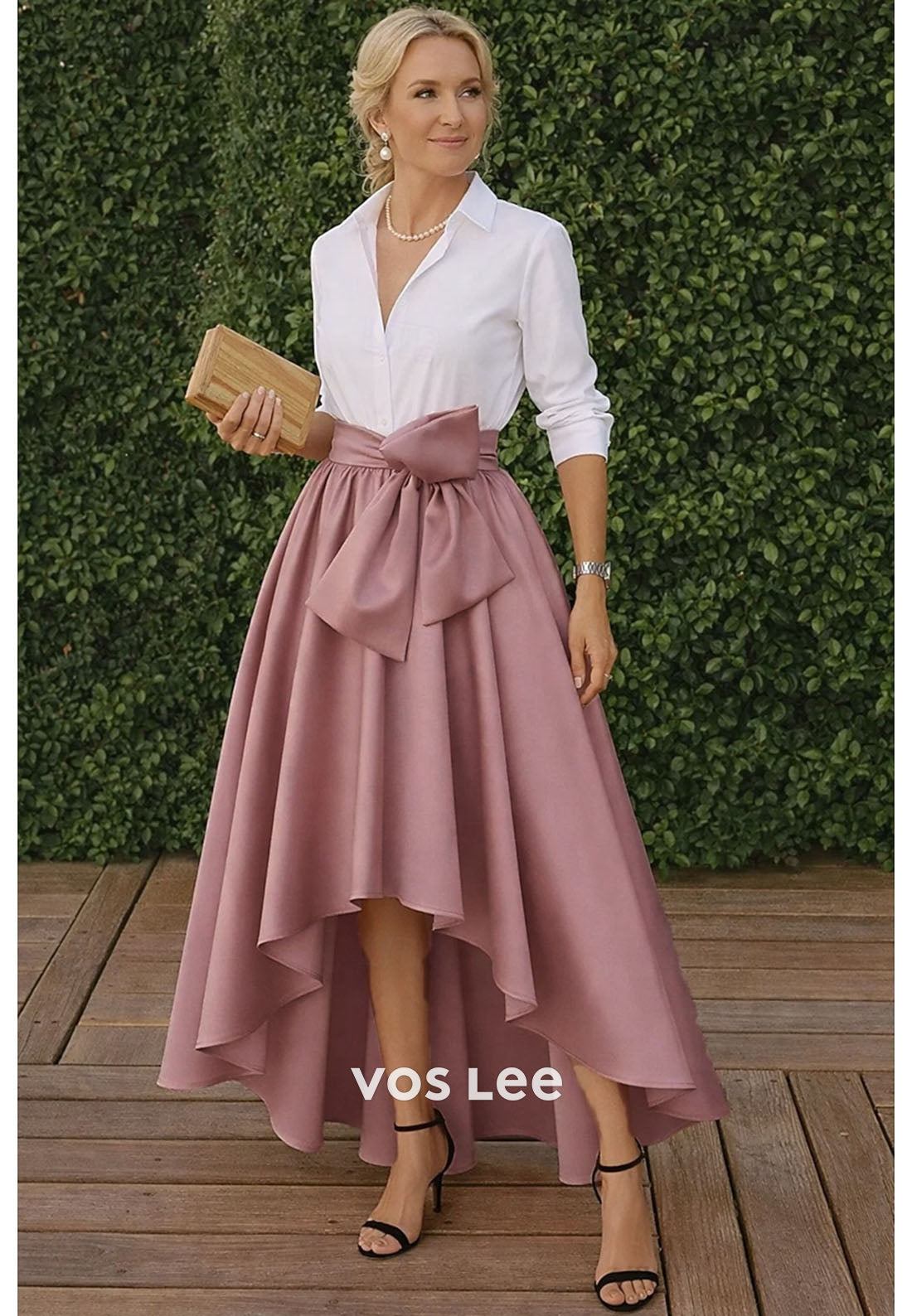 Elegant Vintage Simple Mother of the Bride Dress 3_4 Length Sleeve with Bow