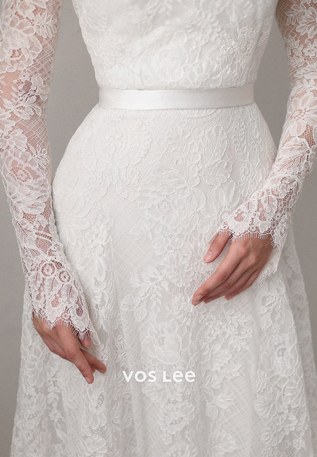 Long Sleeve Illusion Neck Appliques Lace Sheath Wedding Dresses with Sweep Train