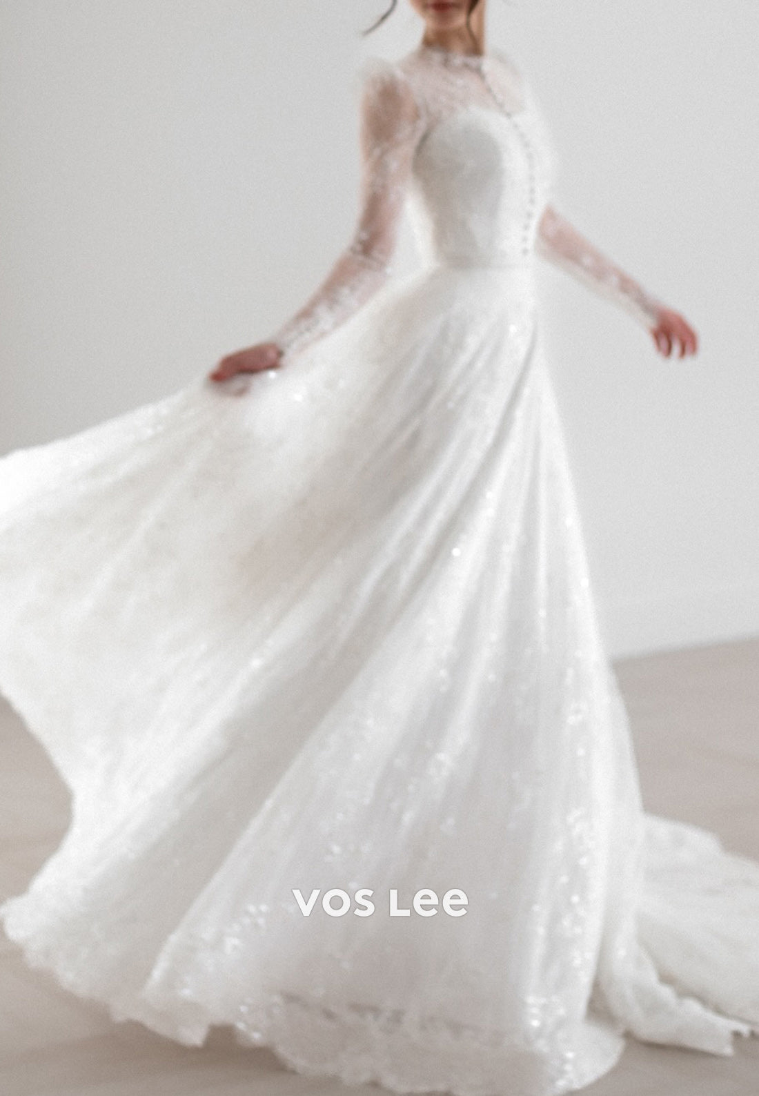 A-Line Long Sleeve Illusion Neck Appliques Lace Beaded Wedding Dresses