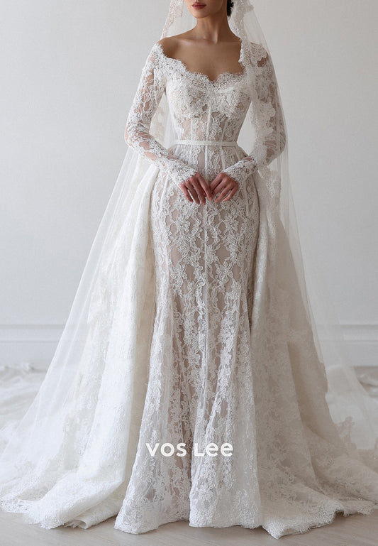 Long Sleeve Off the Shoulder Appliques Lace Mermaid Wedding Dresses