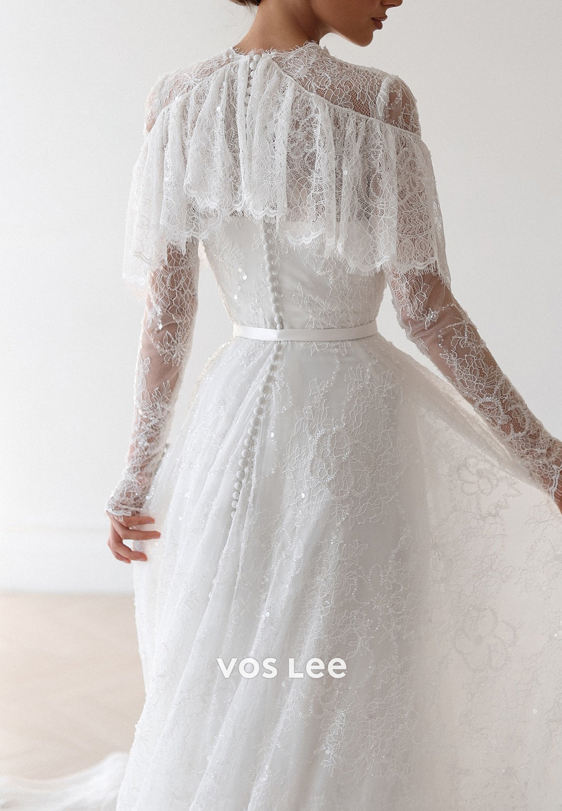 Beaded Long Sleeve Scoop Appliques Lace Sheath Wedding Dresses with Court Train