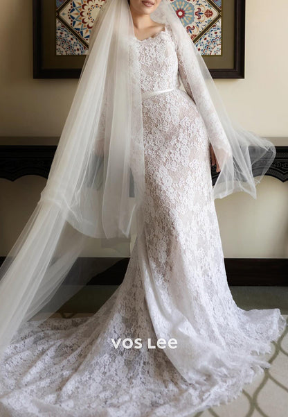 Fully Appliques Lace Long Sleeve Sweetheart Trumpet Wedding Dresses