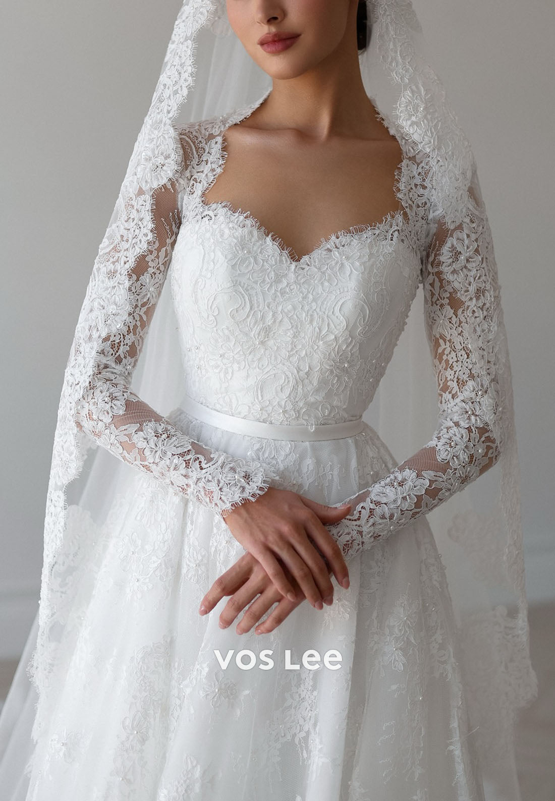 Charming Lace Sheer Long Sleeve Wedding Dress Bridal Gown for Timeless Brides