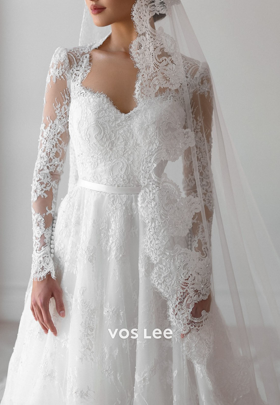 Charming Lace Sheer Long Sleeve Wedding Dress Bridal Gown for Timeless Brides