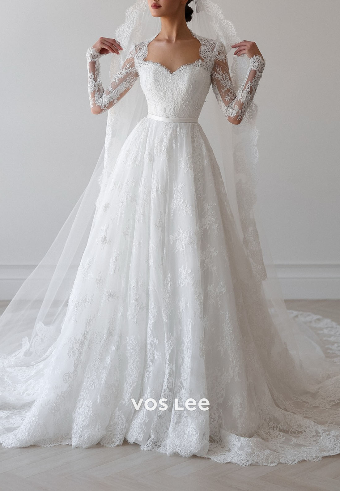 Charming Lace Sheer Long Sleeve Wedding Dress Bridal Gown for Timeless Brides