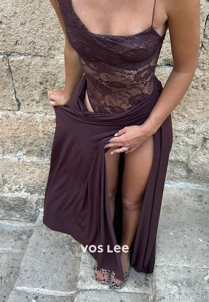 Sexy Illusin Lace Prom Dress Split Party Dress