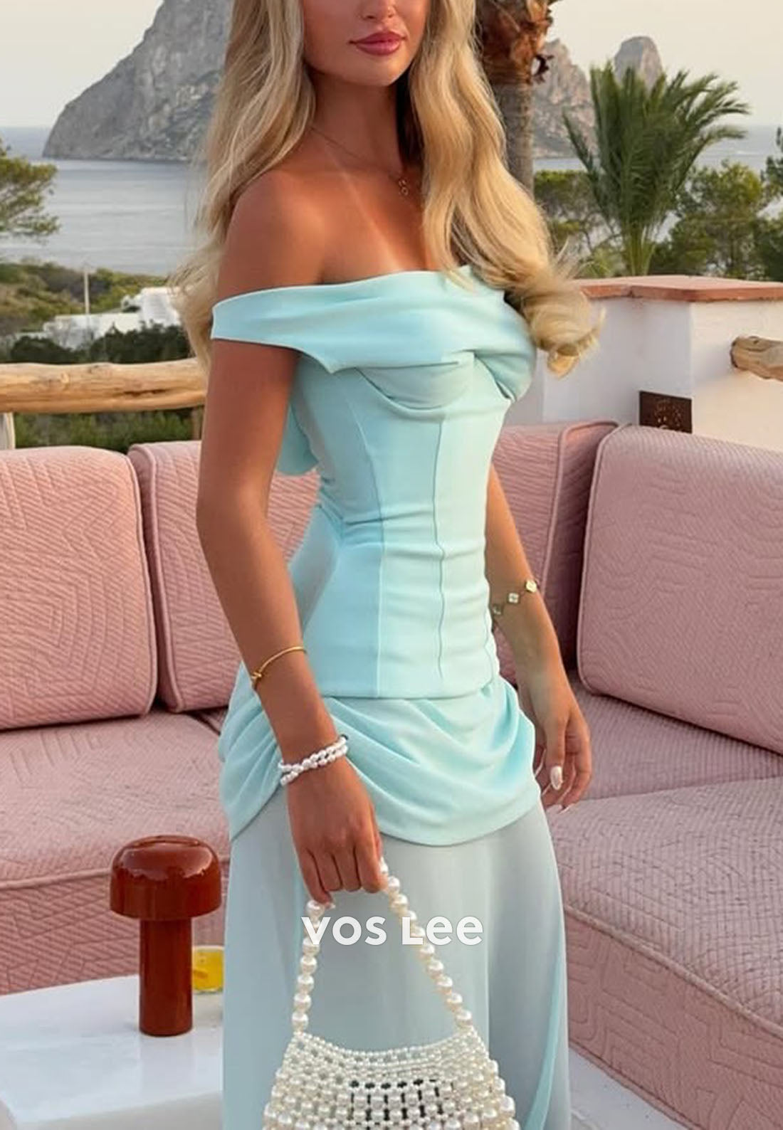 New Column Off the Shoulder Chiffon Long Prom Dress