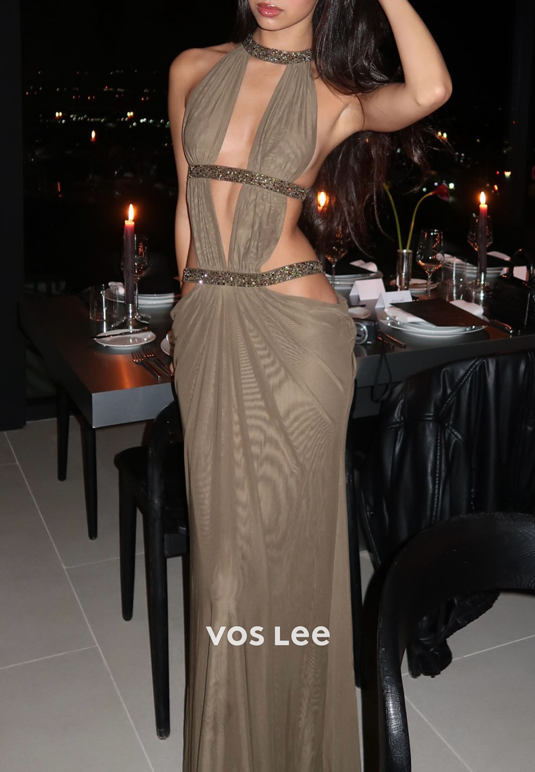 Sexy Halter Cut out Sleeveless Hot Backless Long Prom Dress Fashion Dress