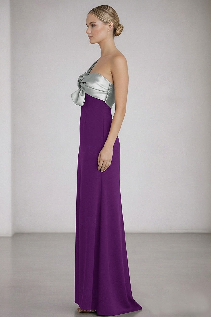 Purple Silver Strapless Evening Gown -  Mermaid Formal Dress with Bow Detail