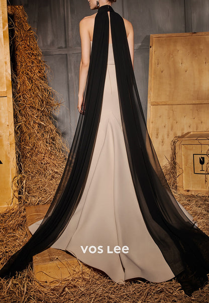 Elegant & Luxurious Halter Trumpet Party Dresses Evening Dresses with Sweep Train