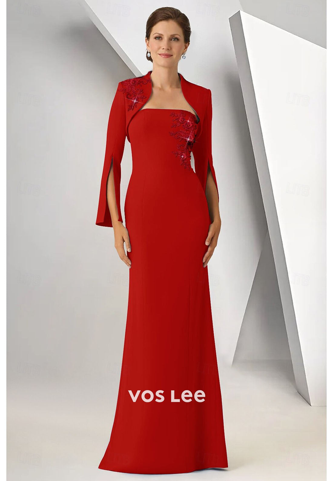 Dusty Blue Two-Piece Mother of the Bride Dress – Lace Appliqué Mermaid Gown with Capelet
