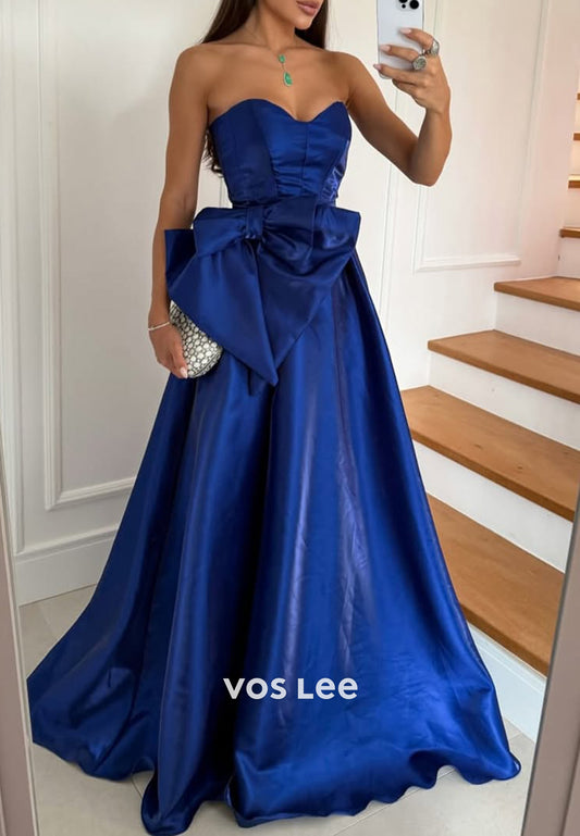 A-Line Strapless Sweetheart Bowknot Pleated Evening Dresses with High Split