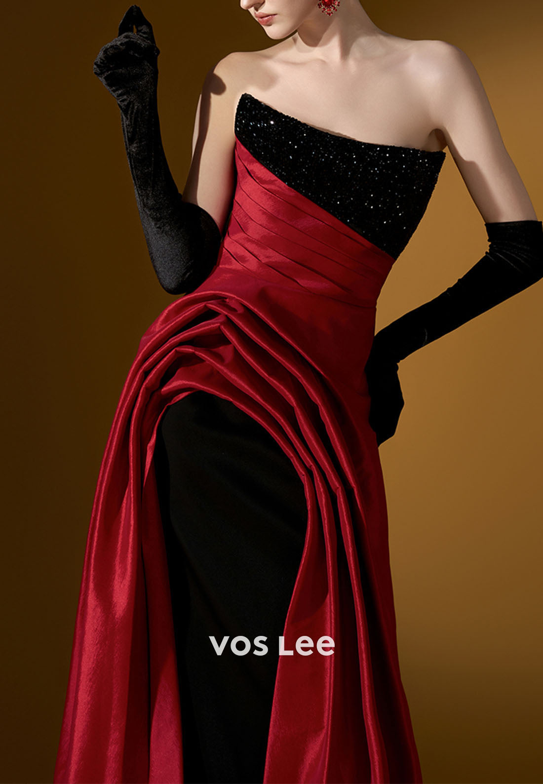 A-line Sequined Strapless Evening Dresses Fashion Pleat Prom Party Gown