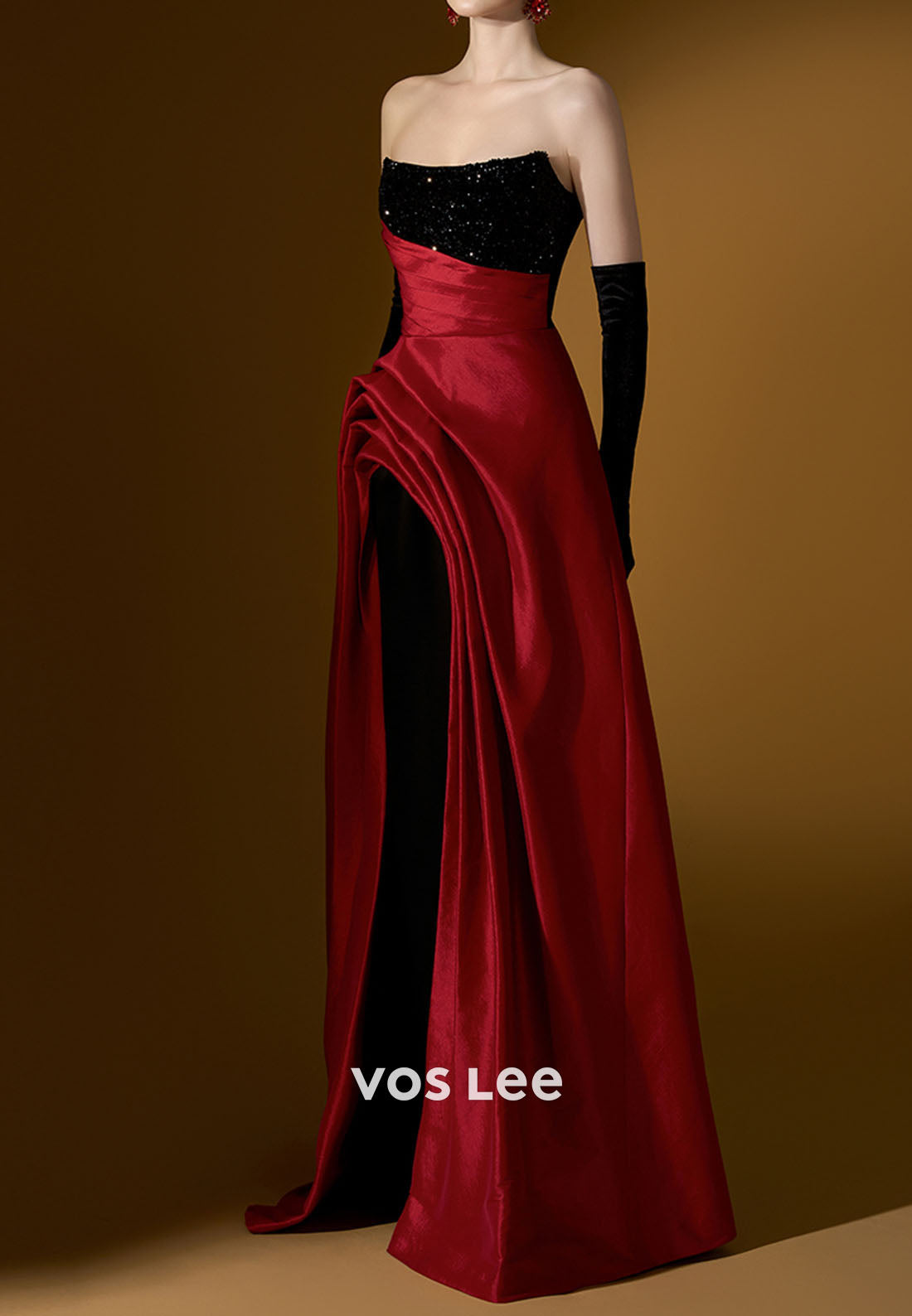 A-line Sequined Strapless Evening Dresses Fashion Pleat Prom Party Gown