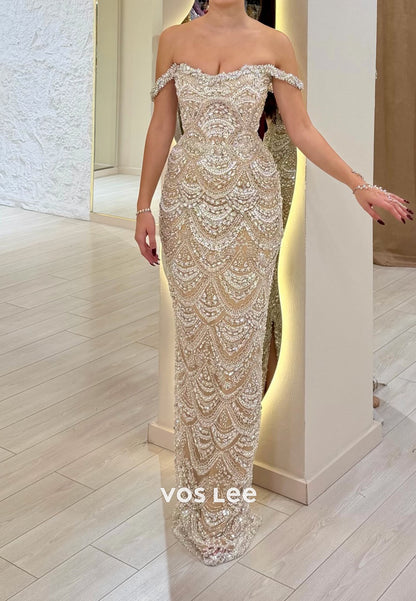 Sparkling Off the Shoulder Sequins Mermaid Floor-Length Evening Dresses Prom Dress
