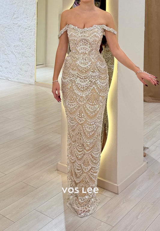 Sparkling Off the Shoulder Sequins Mermaid Floor-Length Evening Dresses Prom Dress
