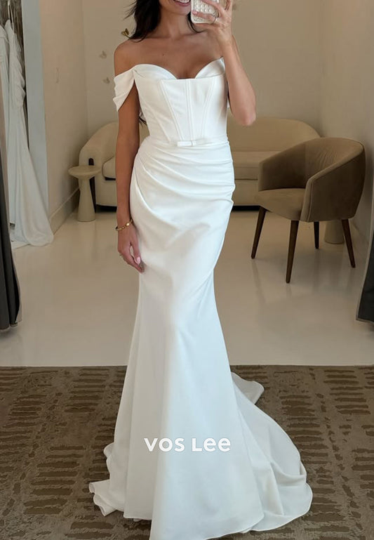 Sleeveless Off the Shoulder Mermaid/Trumpet Wedding Dresses with Sweep Train