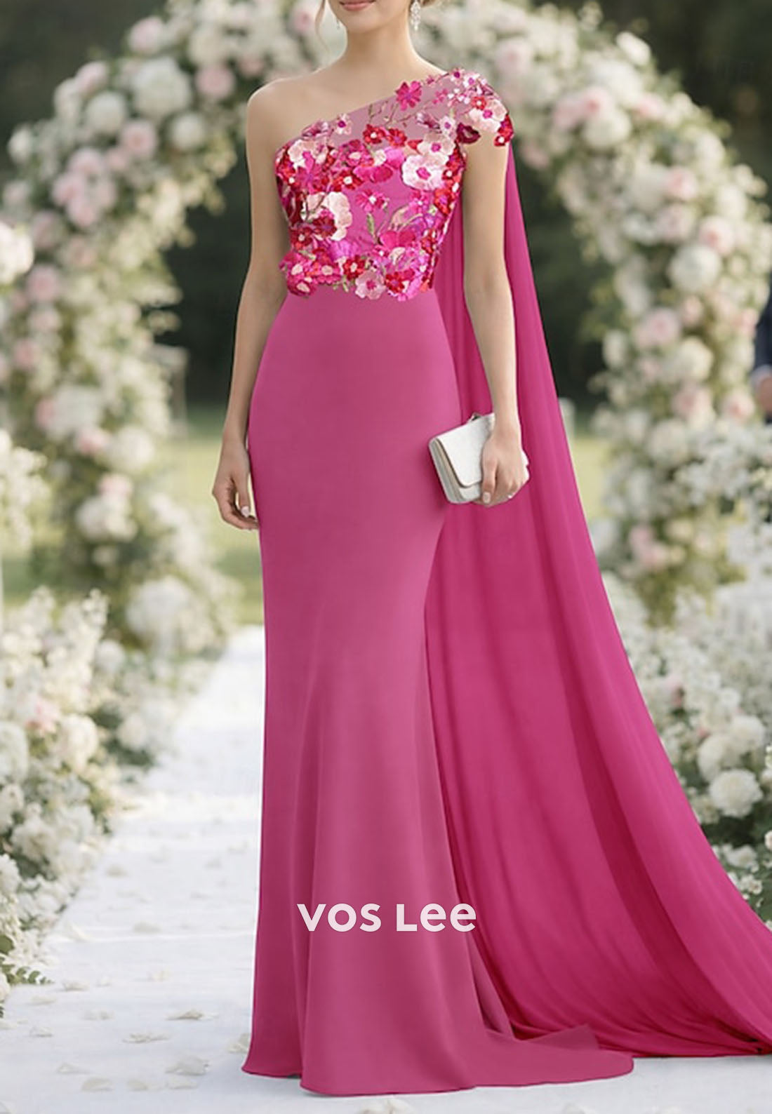 Sky Blue One-Shoulder Mermaid Gown with 3D Floral Appliqué