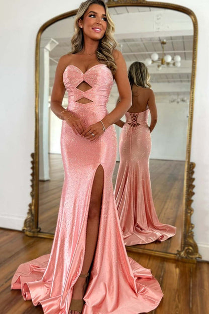 Sparkle Sequined Strapless Trumpet with Train Evening Dress Formal Party Prom Gown