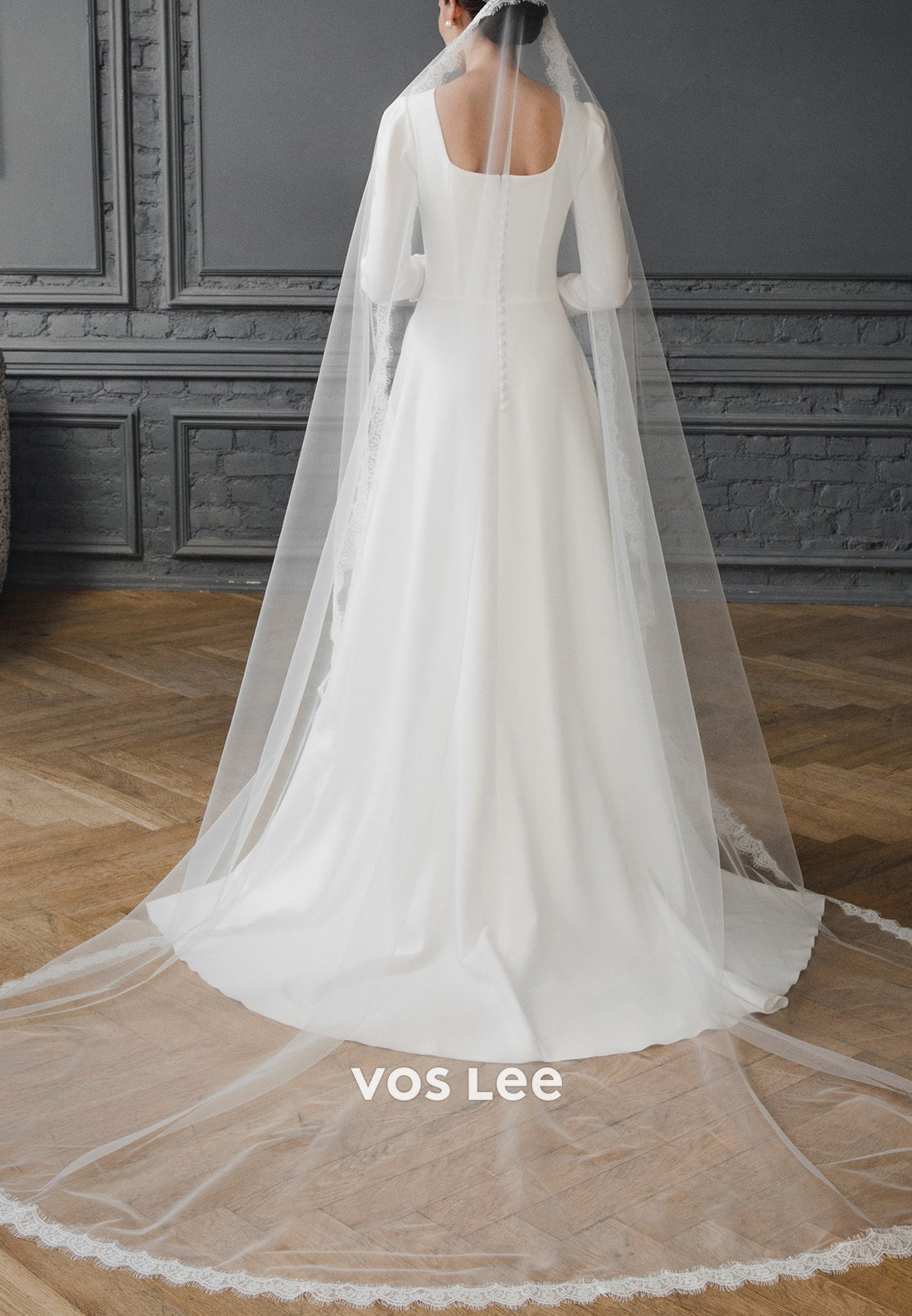 Classic & Timeless A-Line Long Sleeve Scoop Pleated Wedding Dresses with Sweep Train