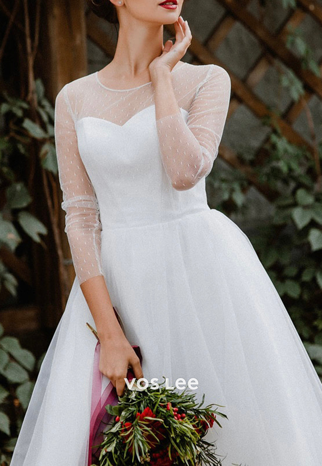 Classic A-Line Long Sleeve Illusion Neck Wedding Dresses