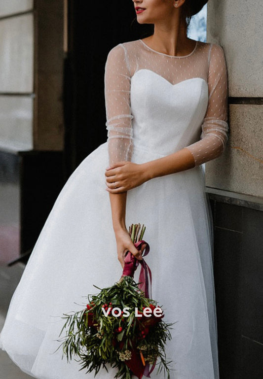 Classic A-Line Long Sleeve Illusion Neck Wedding Dresses