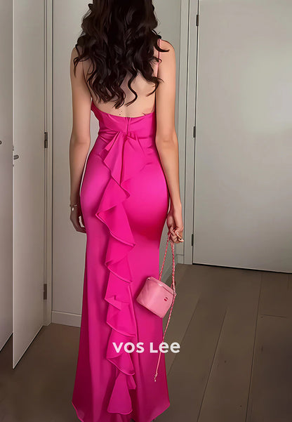 Simple &Classic Spaghetti Straps Ankle-Length Mermaid Prom Dresses with High Split
