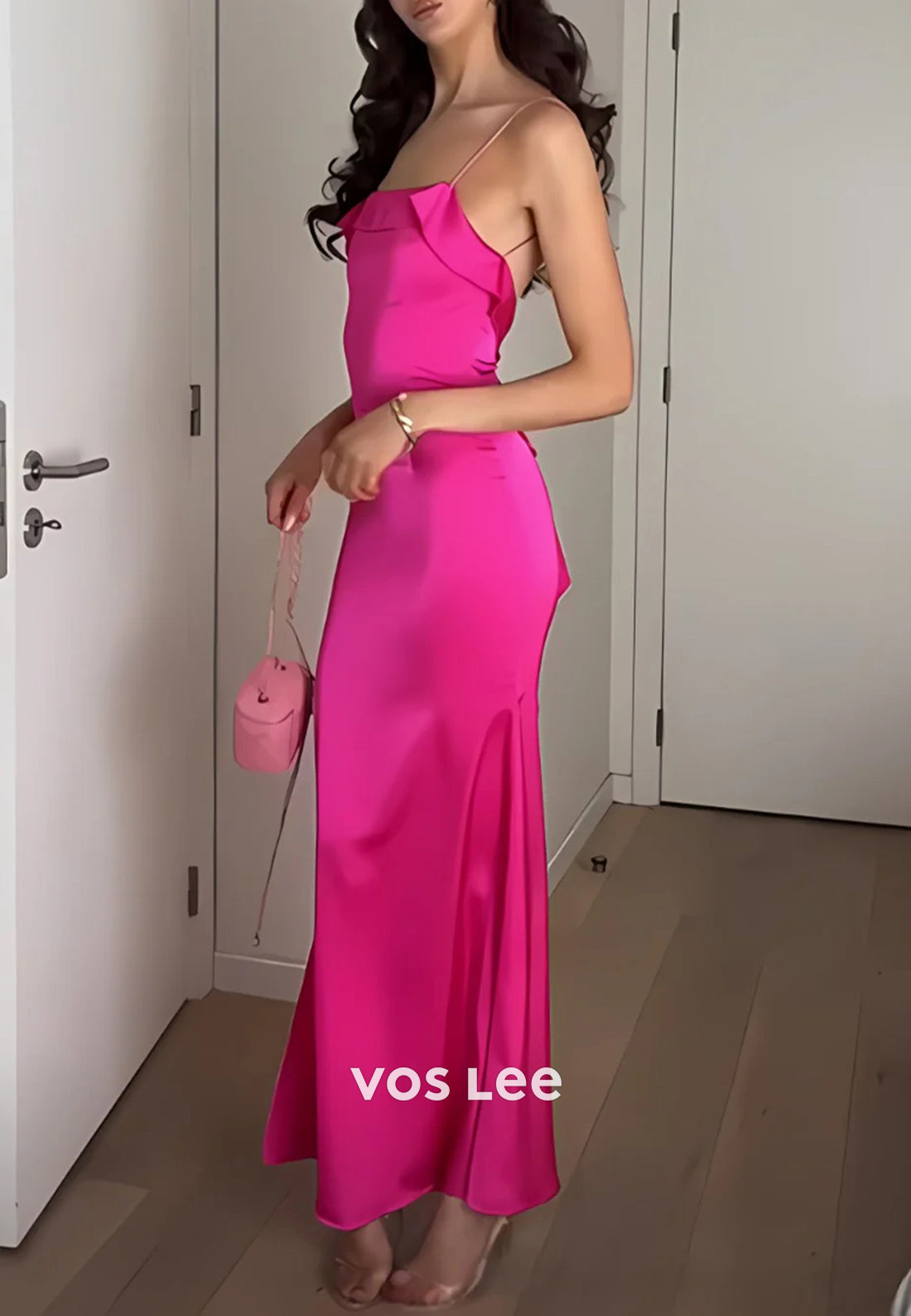 Simple &Classic Spaghetti Straps Ankle-Length Mermaid Prom Dresses with High Split