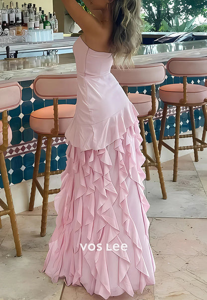 Elegant & Luxurious Strapless Pleated Floor-Length Prom Dresses with Side Split