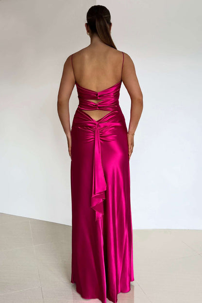 Chic A Line Spaghetti Straps Yellow Long Party Dress with Split Front