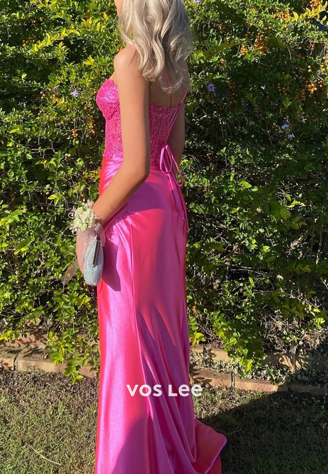 Sexy Spaghetti Straps Sweetheart Appliques Lace Mermaid Prom Dresses with Side Split