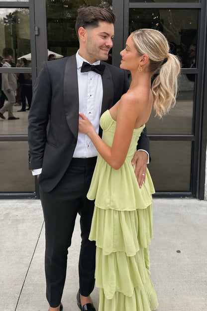 Princess A Line Sweetheart Green Long Party Dress with Ruffles