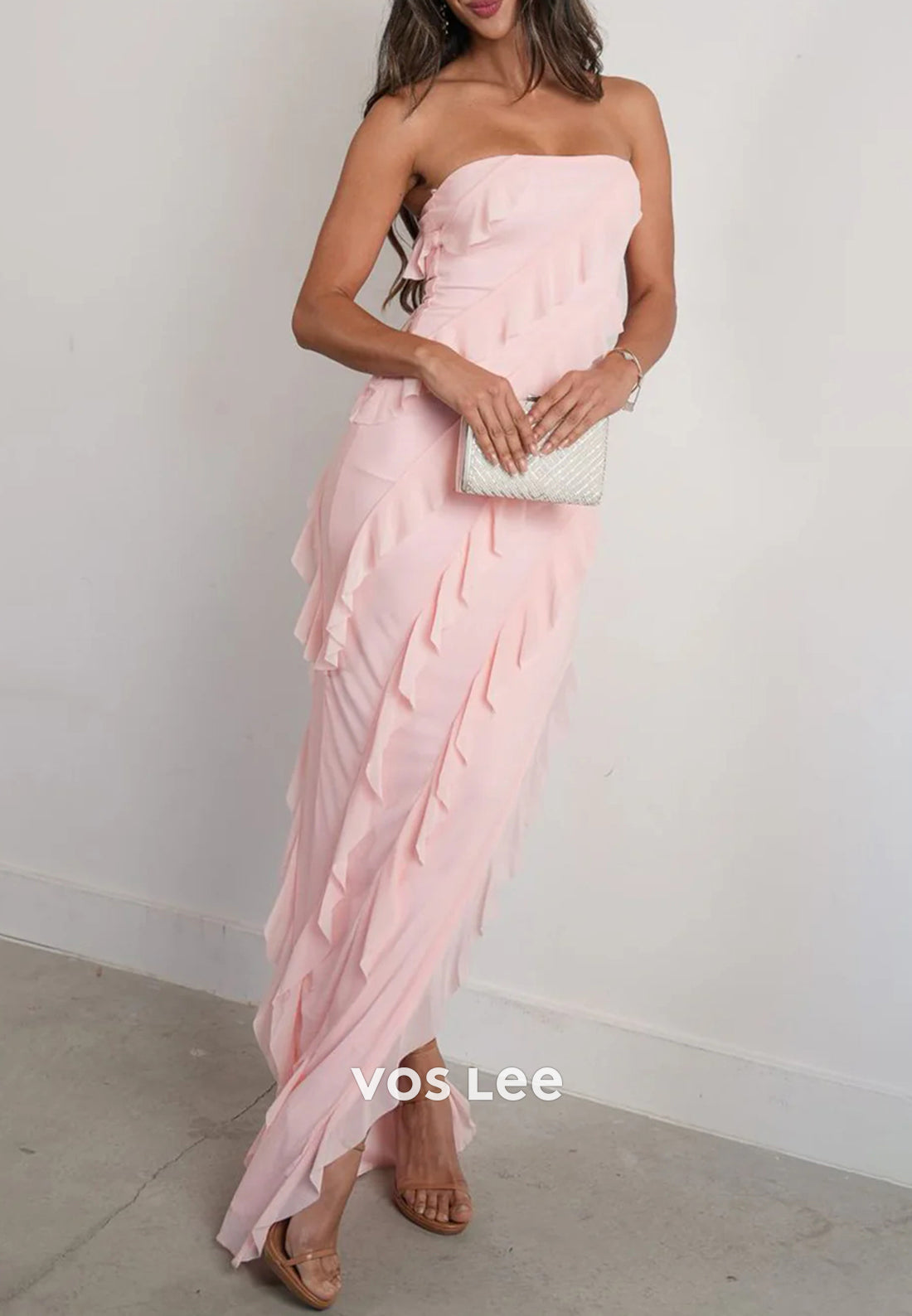 Gorgeous & Charming Strapless Floor-Length Sheath Prom Dresses with Side Split