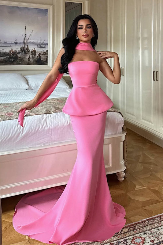 Pretty Strapless Sleeveless Satin Mermaid Prom Dress