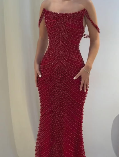 Sexy and Sleek Scoop Beading Floor-Length Mermaid Prom Dresses