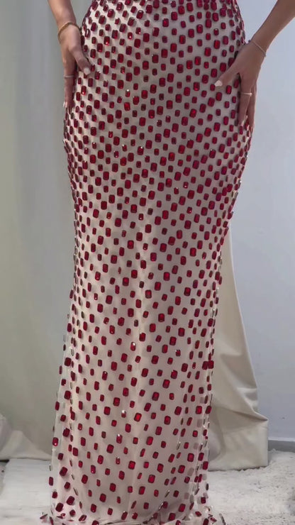 Spaghetti Straps Square Fully Rhinestone Pleated Sheath Prom Dresses