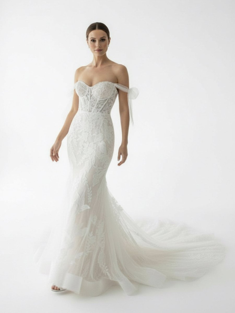 Princess Mermaid Off the Shoulder Lace Appliques Wedding Dresses