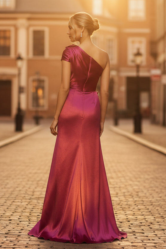 Elegant One Shoulder Satin Evening Gown | Formal Mother of the Bride Dress