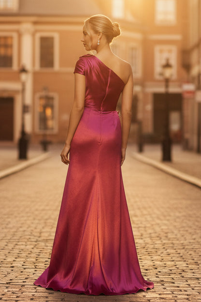 Elegant One Shoulder Satin Evening Gown | Formal Mother of the Bride Dress