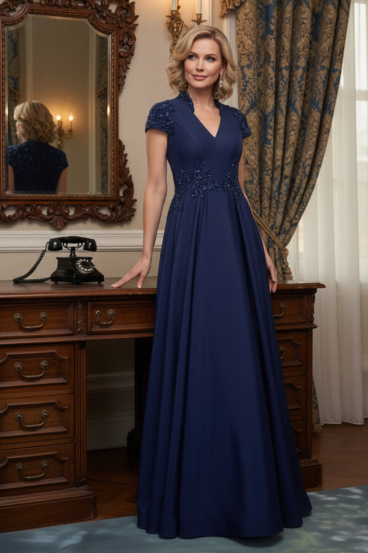 Cap Sleeve Taffeta A-Line Evening Gown