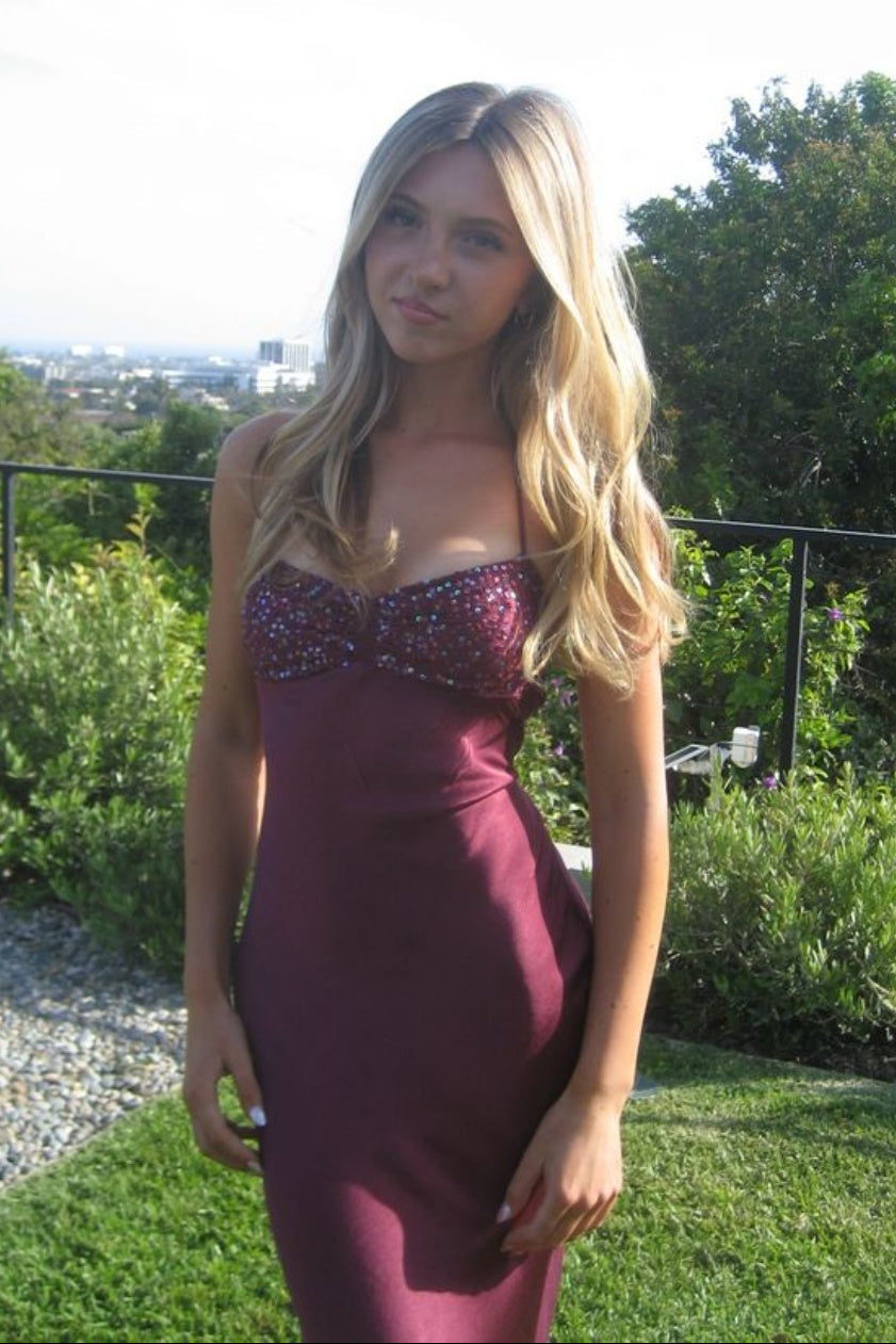 Halter Purple Ruched Bust Long Dress with Sequins